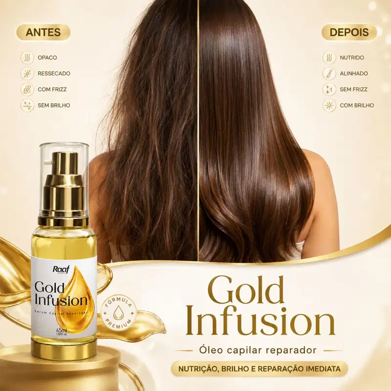 Óleo de Argan Hidratação Anti-frizz Gold Infusion Raaf Cosmetics - 45ml