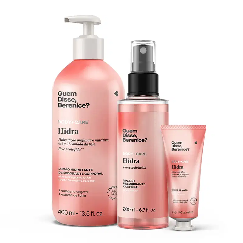 Combo Hidra: Loção Corporal 400ml + Body Splash 200ml + Creme para Mãos 30g