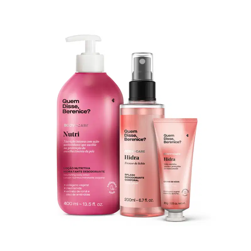 Combo Nutri e Hidra: Loção Corporal 400ml + Body Splash 200ml + Creme para Mãos 30g