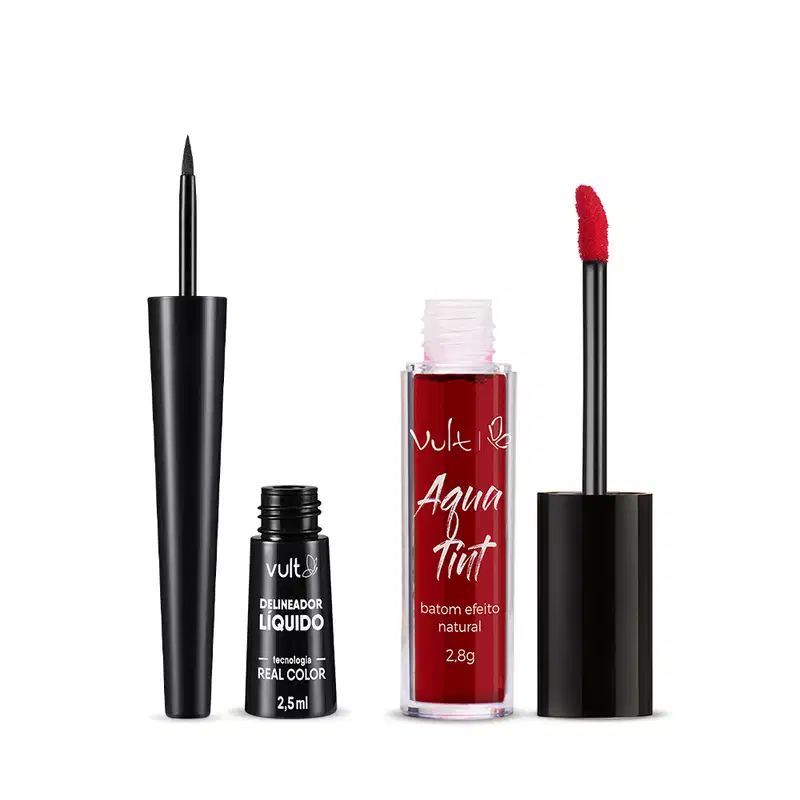 Combo Delineador Líquido Preto 2,5ml + Batom Lip Tint Red 2,8g