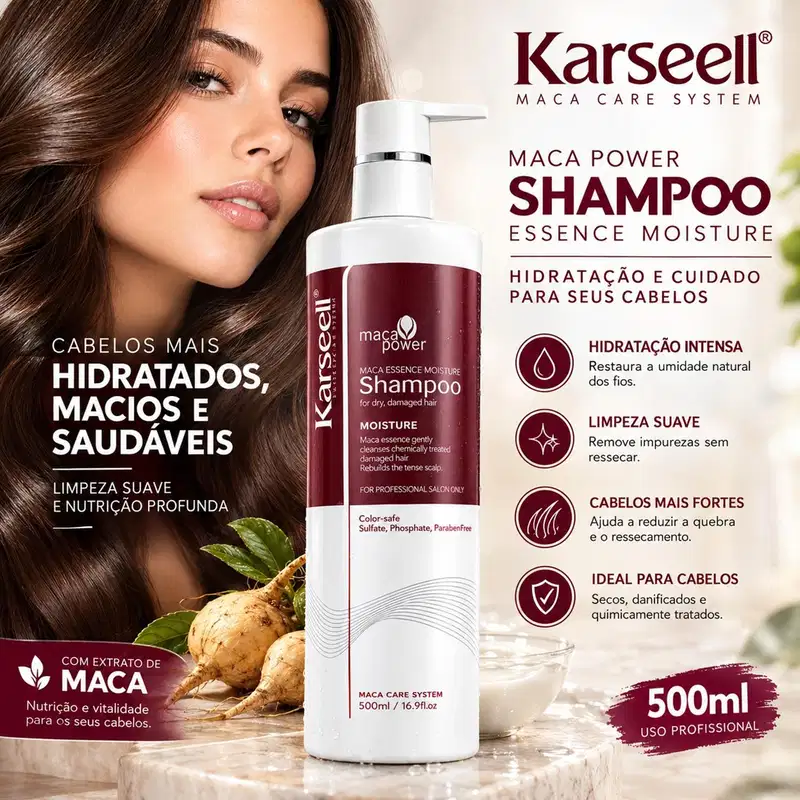 Kit Karseell Maca Power Shampoo 500ml + Máscara Matizadora Purple 500ml + Óleo 50ml + Escova