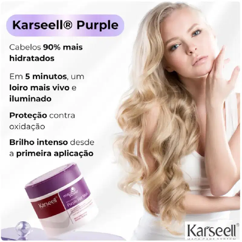 Kit Karseell Hidratação Capilar Máscara Collagen 500ml + Matizadora Purple 500ml + Óleo 50ml