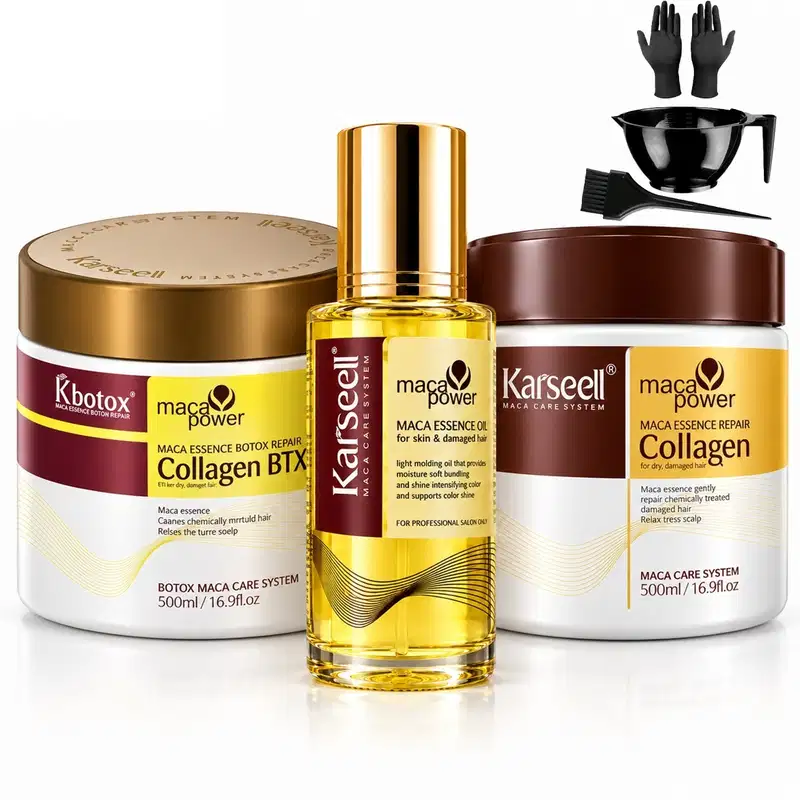 Kit Karseell Botox Collagen BTX 500ml + Máscara Collagen 500ml + Óleo Maca Power 50ml