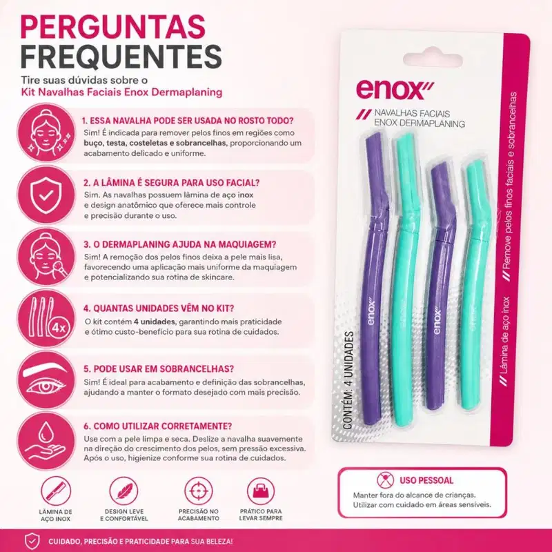 Kit Navalhas Faciais Enox Dermaplaning 4un Cód.2360