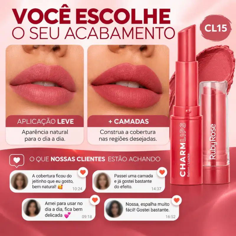 Batom Ruby Rose Charm Lips Cl15 Hb-l6001-15