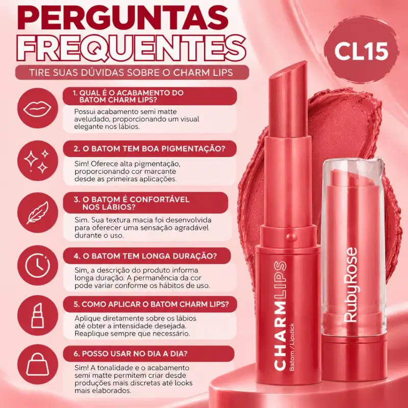 Batom Ruby Rose Charm Lips Cl15 Hb-l6001-15