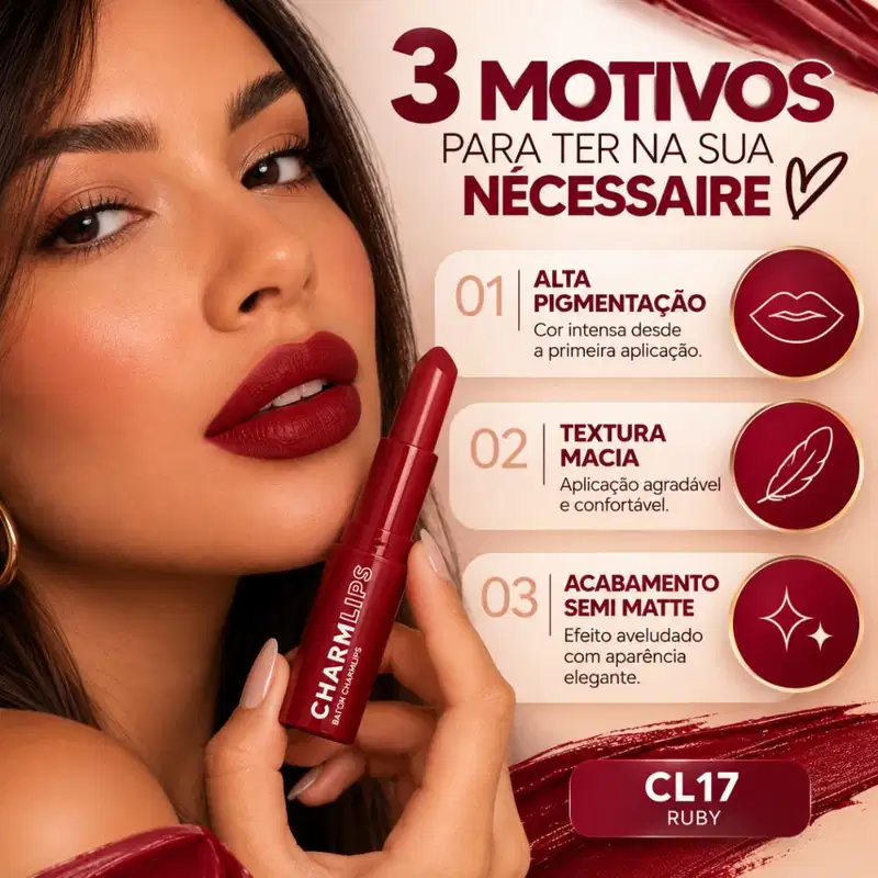 Batom Ruby Rose Charm Lips Cl17 Hb-l6001-17