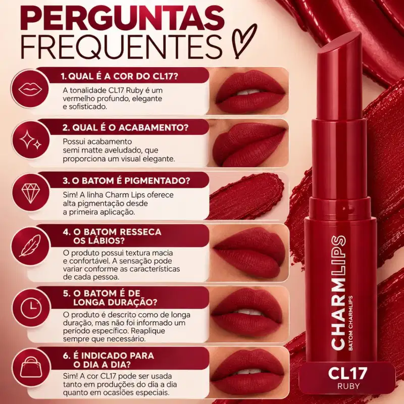 Batom Ruby Rose Charm Lips Cl17 Hb-l6001-17