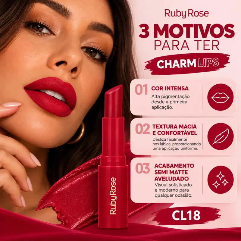 Batom Ruby Rose Charm Lips Cl18 Hb-l6001-18