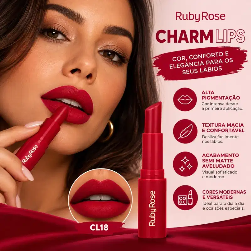 Batom Ruby Rose Charm Lips Cl18 Hb-l6001-18