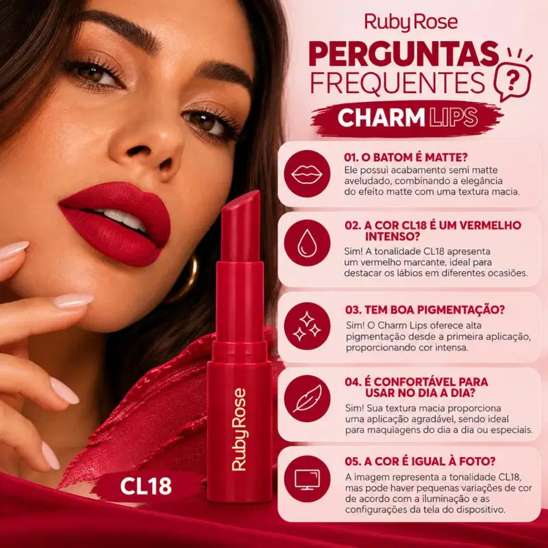 Batom Ruby Rose Charm Lips Cl18 Hb-l6001-18