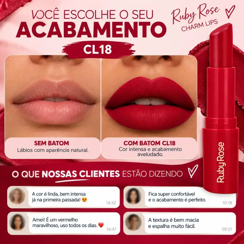 Batom Ruby Rose Charm Lips Cl18 Hb-l6001-18