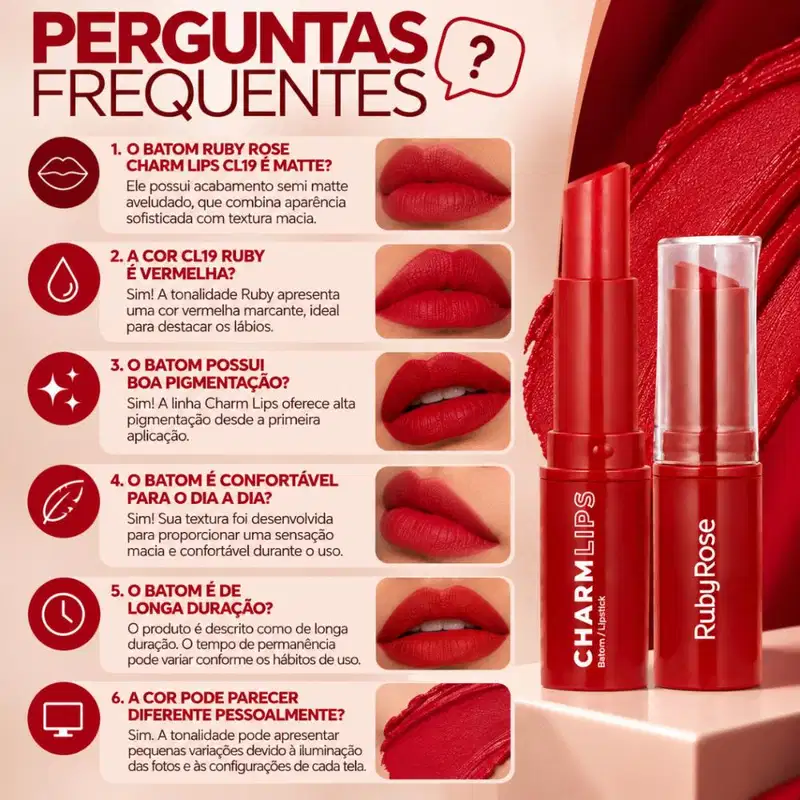 Batom Ruby Rose Charm Lips Cl19 Hb-l6001-19