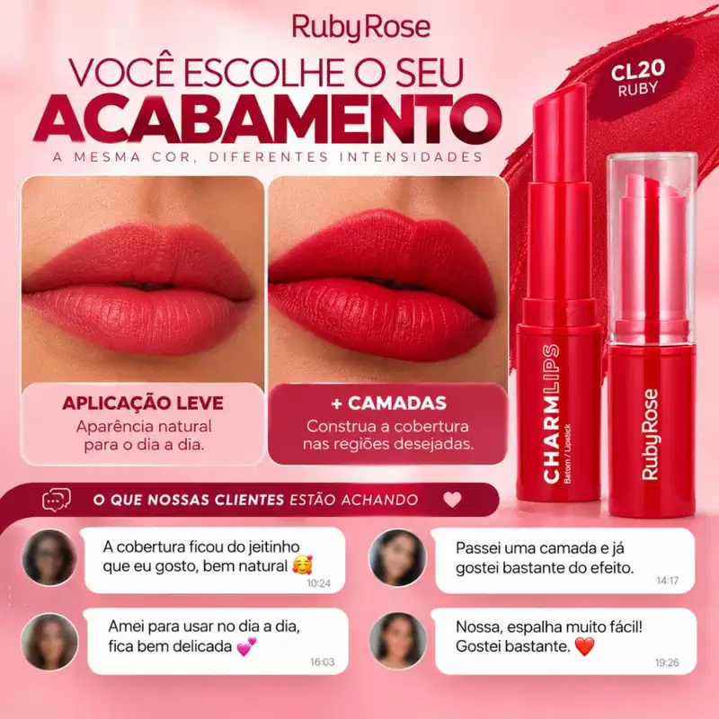 Batom Ruby Rose Charm Lips Cl20 Hb-l6001-20