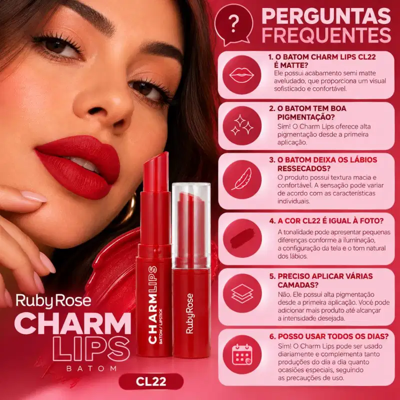 Batom Ruby Rose Charm Lips Cl22 Hb-l6001-22