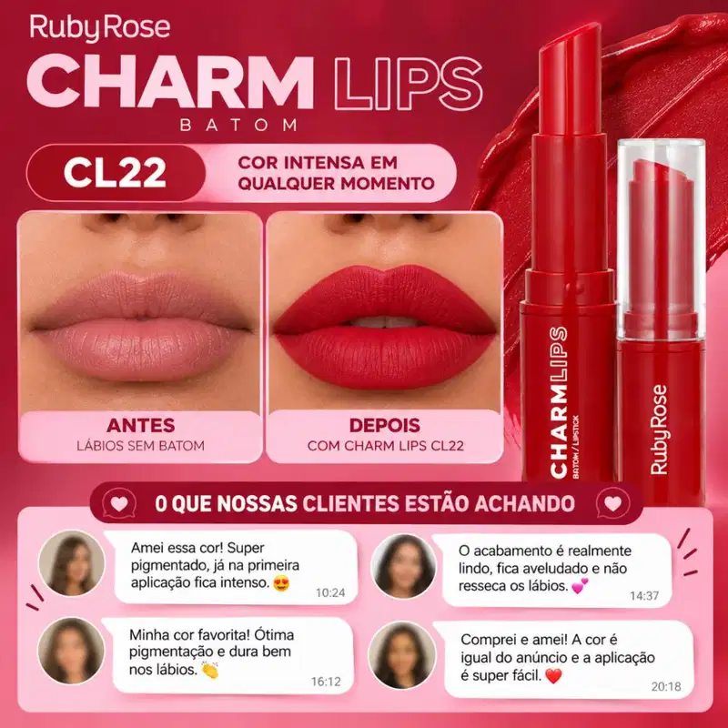 Batom Ruby Rose Charm Lips Cl22 Hb-l6001-22