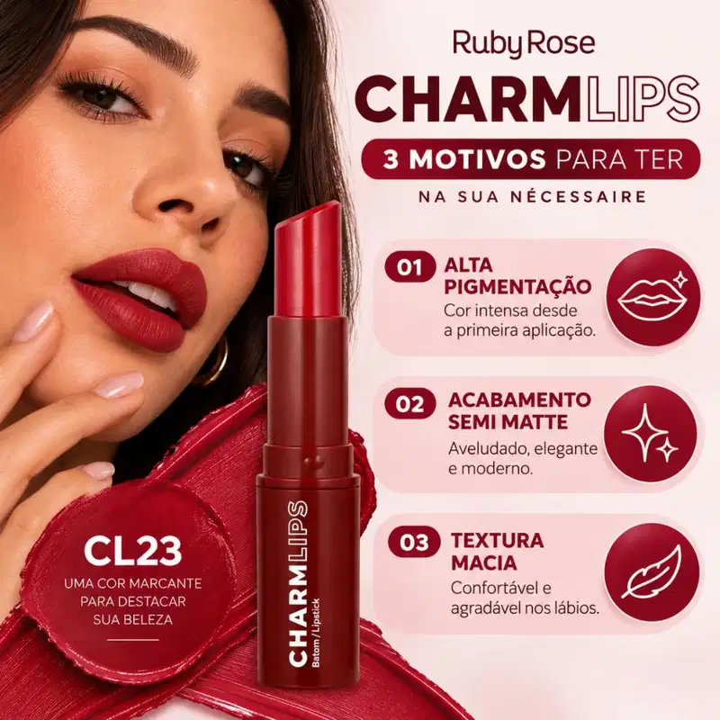 Batom Ruby Rose Charm Lips Cl23 Hb-l6001-23
