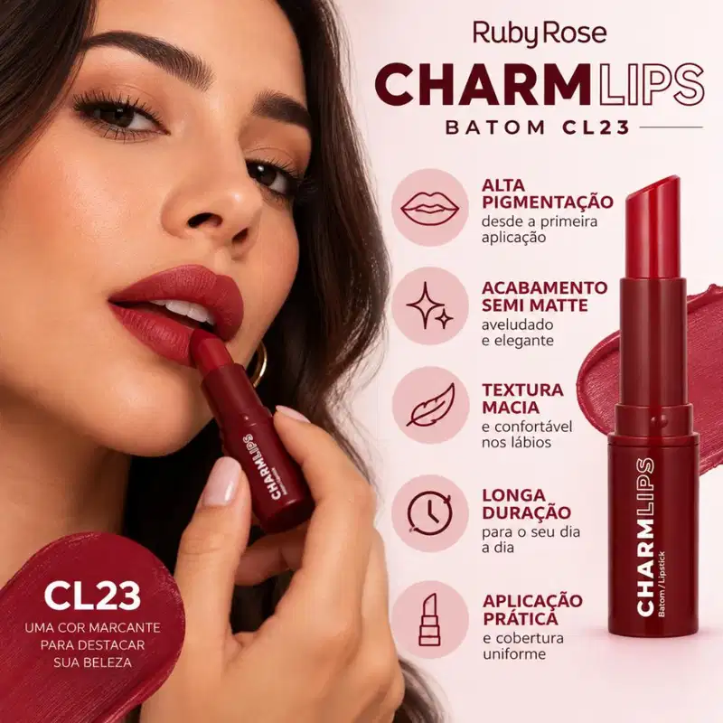 Batom Ruby Rose Charm Lips Cl23 Hb-l6001-23