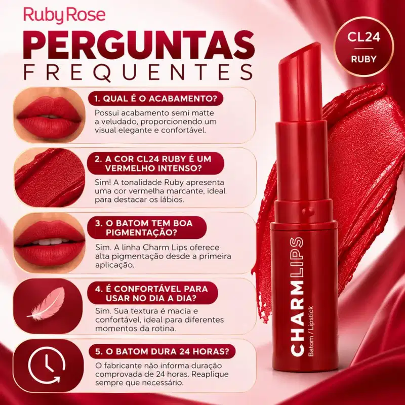 Batom Ruby Rose Charm Lips Cl24 Hb-l6001-24