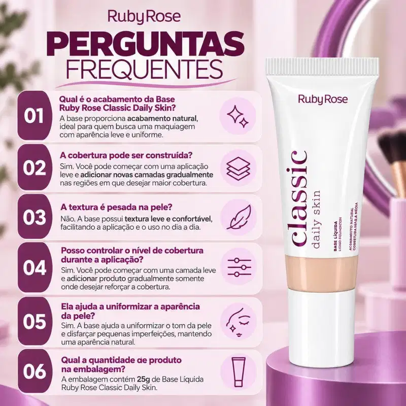 Base Líquida Ruby Rose Classic Daily Skin L40 Hb-m304-8 25g