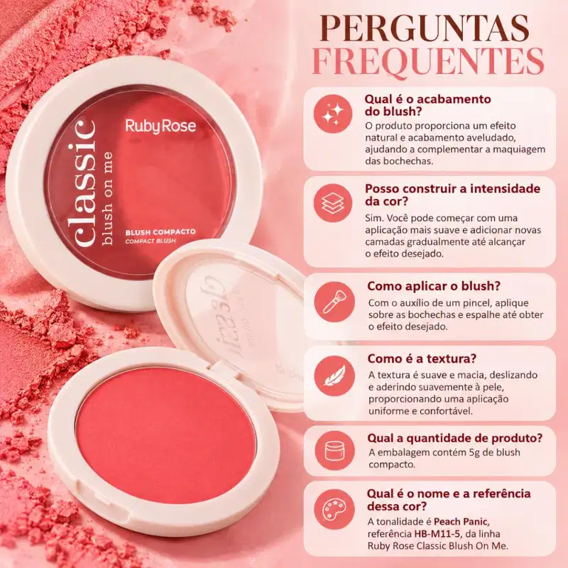 Blush Compacto Ruby Rose Classic Blush On Me Peach Panic Hb-m11-5 5g