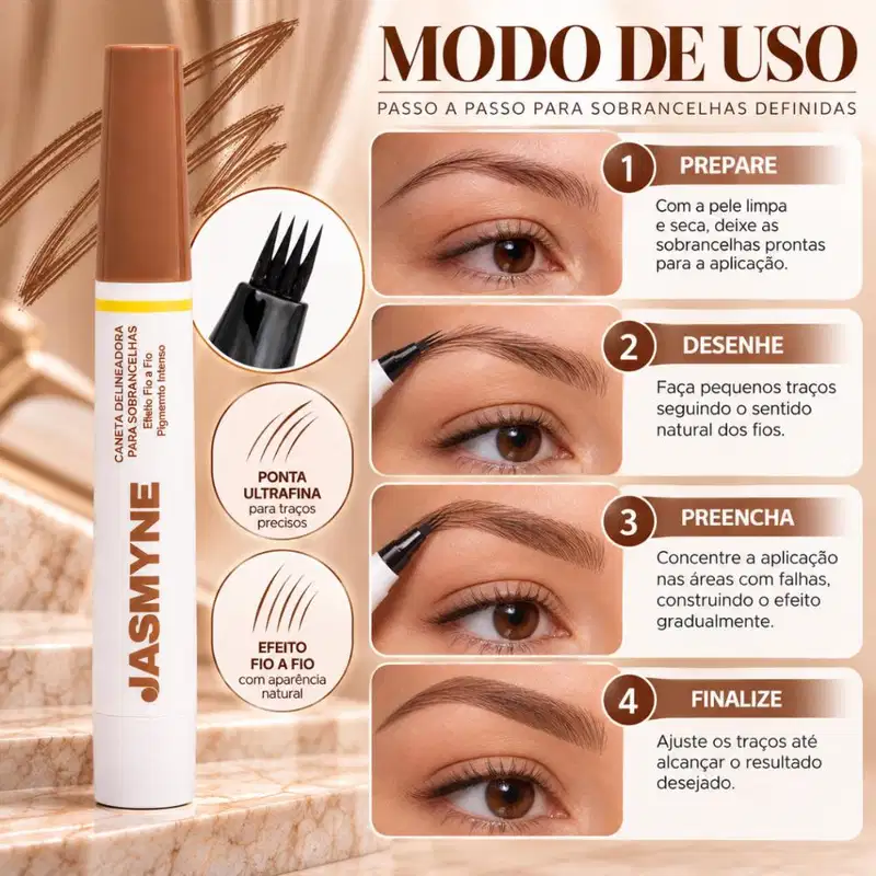 Caneta Delineadora Para Sobrancelhas Jasmyne Efeito Fio a Fio Tom Claro Ref.: J2110