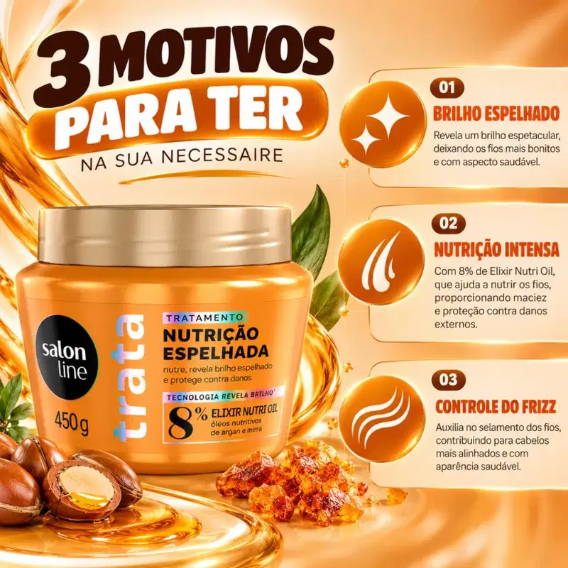 Máscara De Tratamento Salon Line Trata Nutrição Espelhada Elixir Nutri Oil 450g