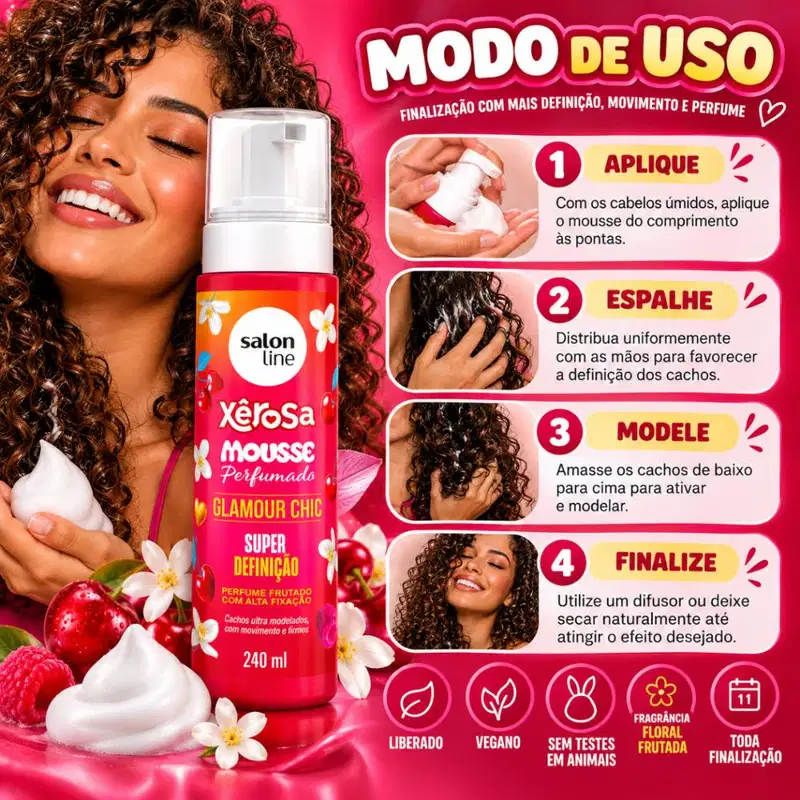 Mousse Perfumado Salon Line Xêrosa Glamour Chic Super Definição 240ml