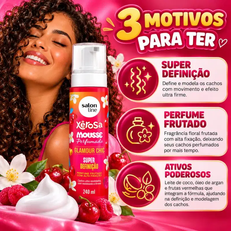 Mousse Perfumado Salon Line Xêrosa Glamour Chic Super Definição 240ml