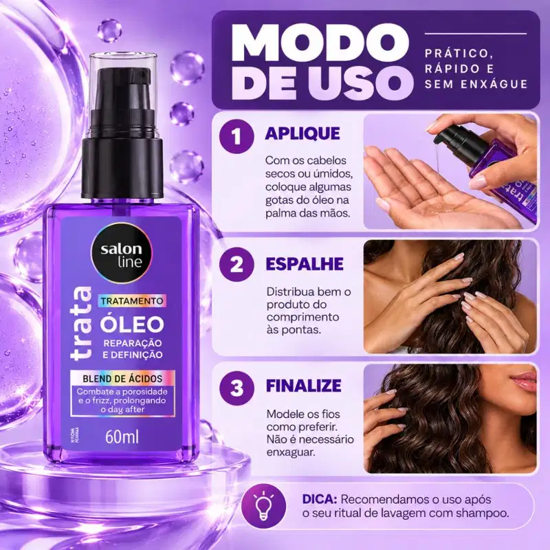 Óleo De Tratamento Salon Line Trata Reparação e Definição Blend De Ácidos 60ml