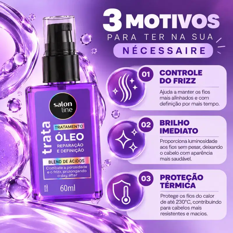 Óleo De Tratamento Salon Line Trata Reparação e Definição Blend De Ácidos 60ml