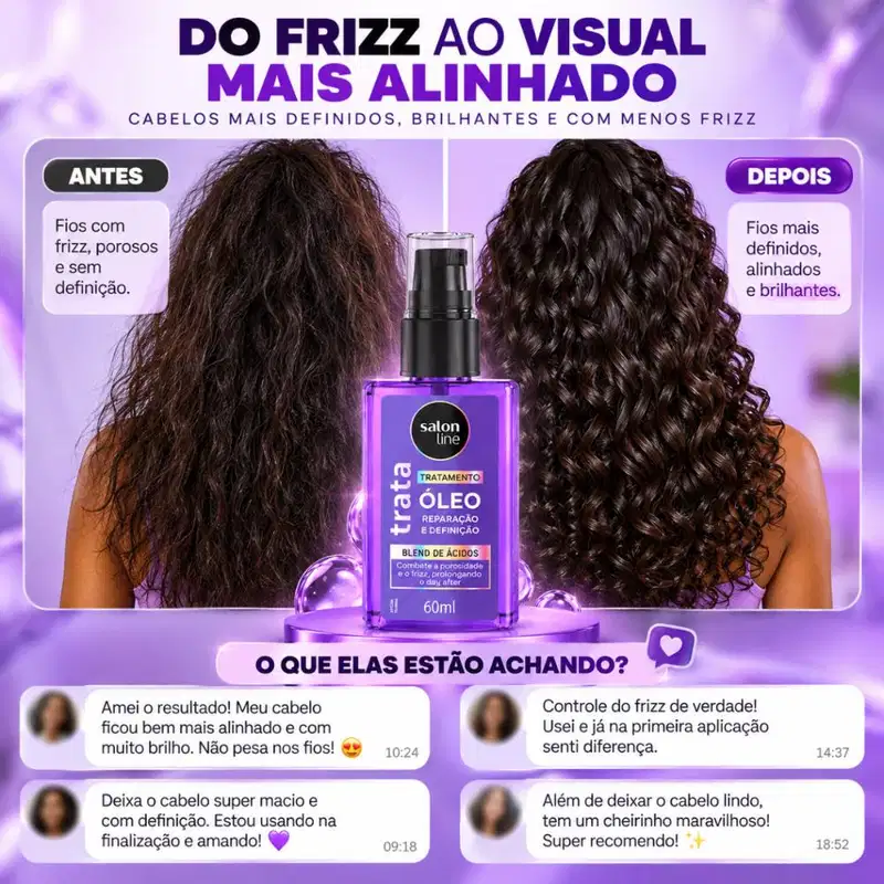 Óleo De Tratamento Salon Line Trata Reparação e Definição Blend De Ácidos 60ml