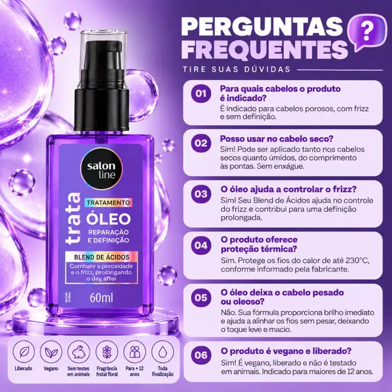 Óleo De Tratamento Salon Line Trata Reparação e Definição Blend De Ácidos 60ml