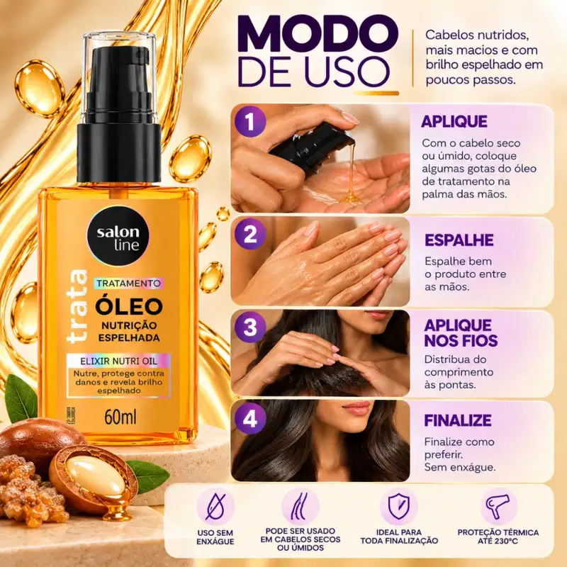 Óleo De Tratamento Salon Line Trata Nutrição Expelhada Elixir Nutri Oil 60ml