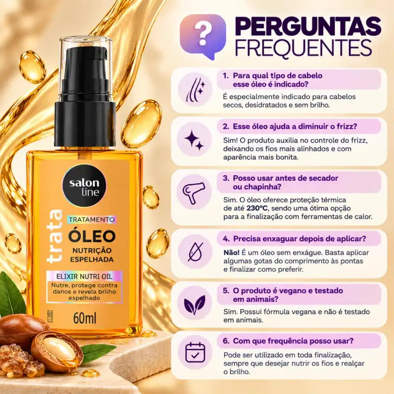 Óleo De Tratamento Salon Line Trata Nutrição Expelhada Elixir Nutri Oil 60ml