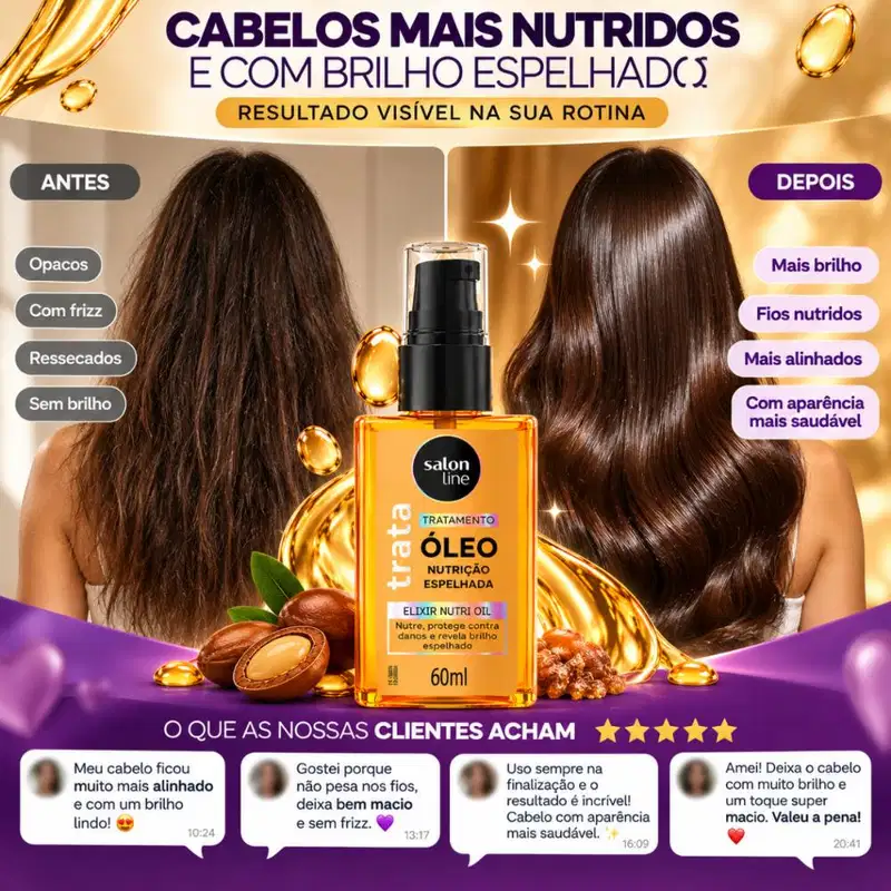 Óleo De Tratamento Salon Line Trata Nutrição Expelhada Elixir Nutri Oil 60ml