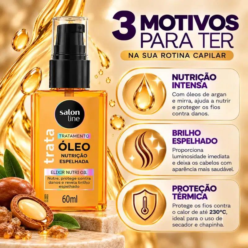 Óleo De Tratamento Salon Line Trata Nutrição Expelhada Elixir Nutri Oil 60ml