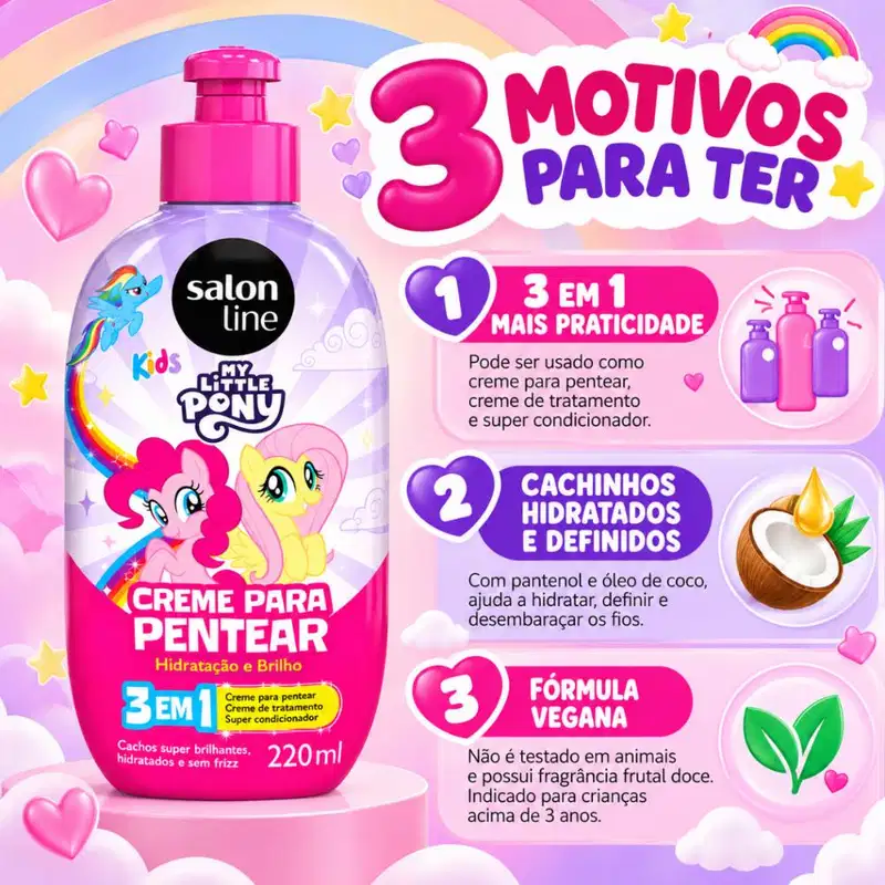Creme Para Pentear 3 Em 1 Salon Line My Little Pony 220ml