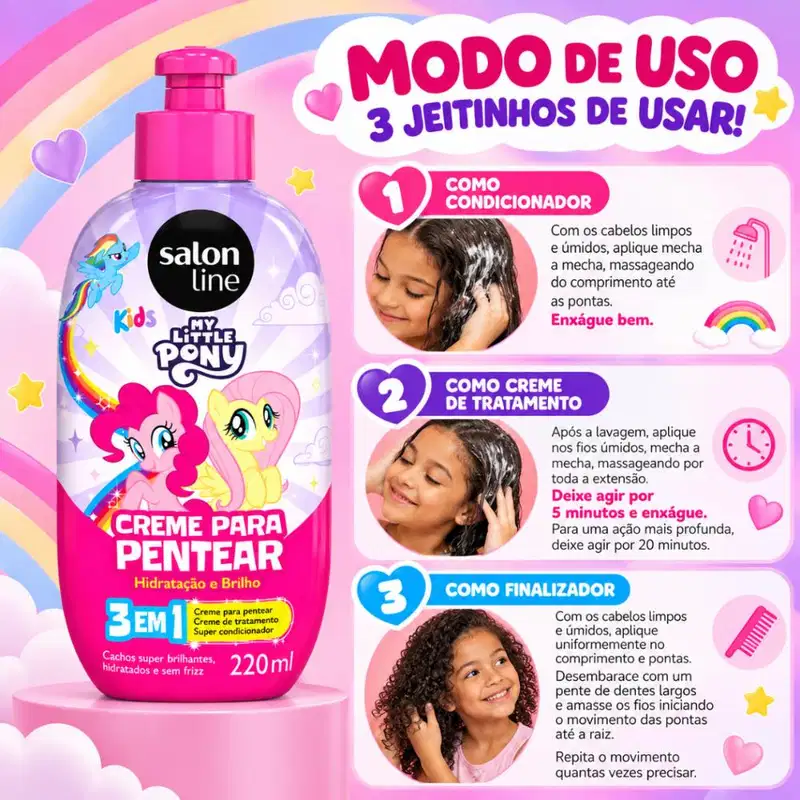 Creme Para Pentear 3 Em 1 Salon Line My Little Pony 220ml