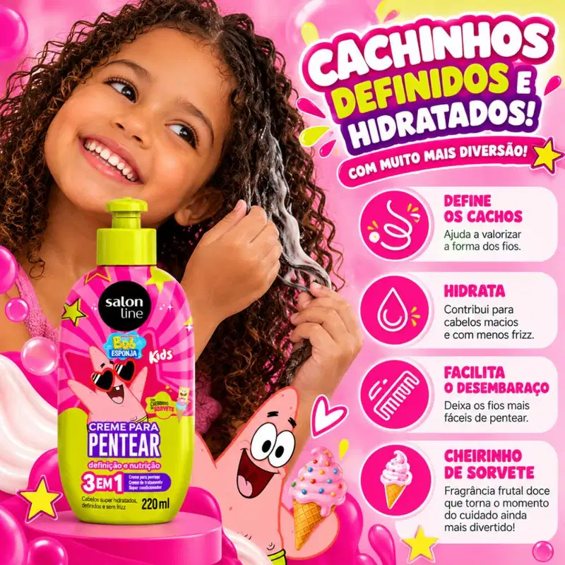 Creme Para Pentear 3 Em 1 Salon Line Kids Bob Esponja Patrick 220ml
