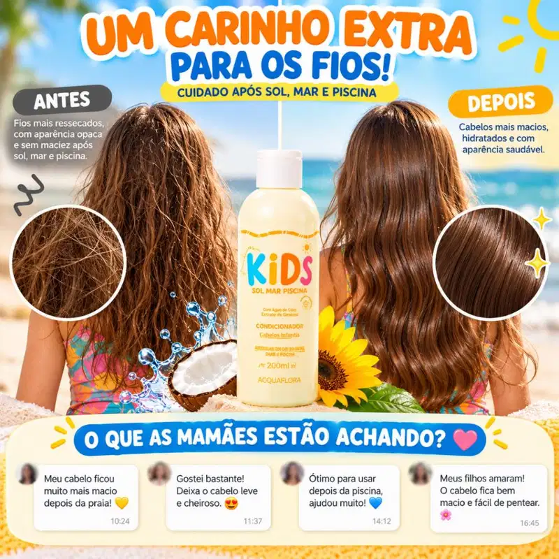 Condicionador Acquaflora Kids Sol Mar Piscina 200ml