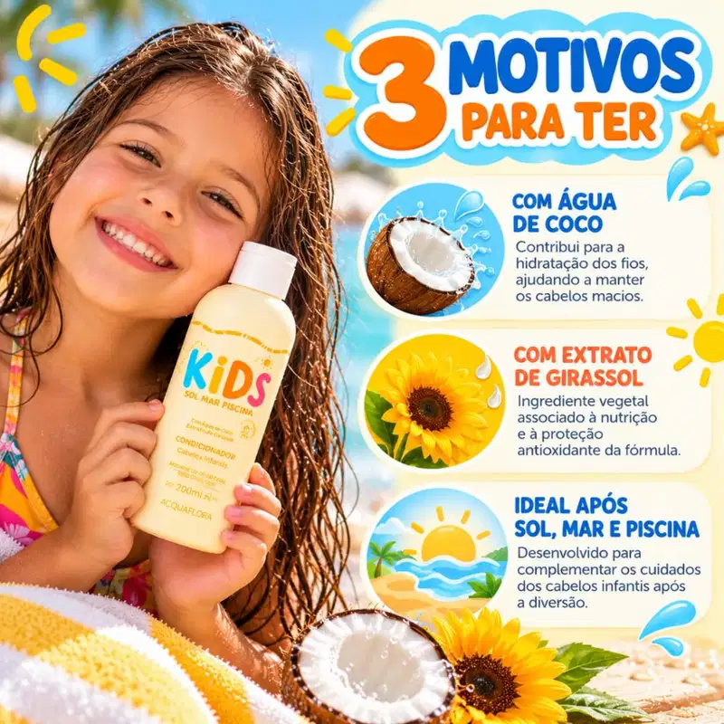 Condicionador Acquaflora Kids Sol Mar Piscina 200ml