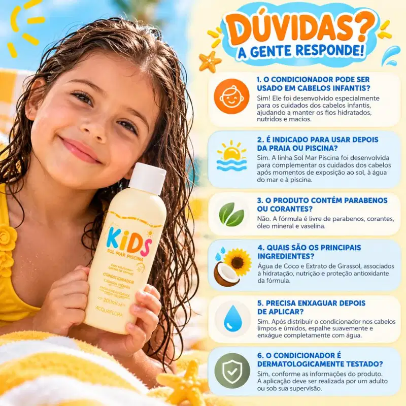 Condicionador Acquaflora Kids Sol Mar Piscina 200ml