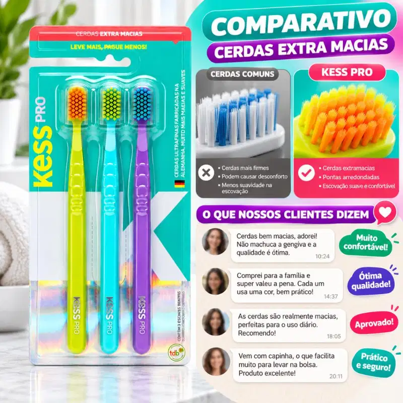 Kit Kess Pro Escova Dental Familia Extra Macia Com 3 Cód.: 2517
