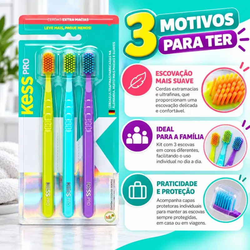 Kit Kess Pro Escova Dental Familia Extra Macia Com 3 Cód.: 2517