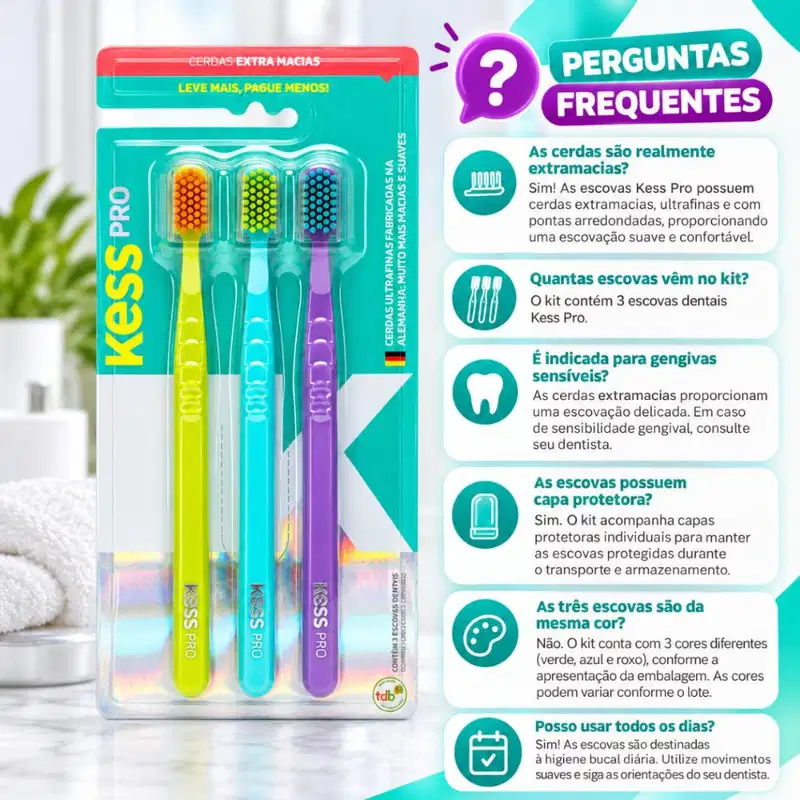 Kit Kess Pro Escova Dental Familia Extra Macia Com 3 Cód.: 2517