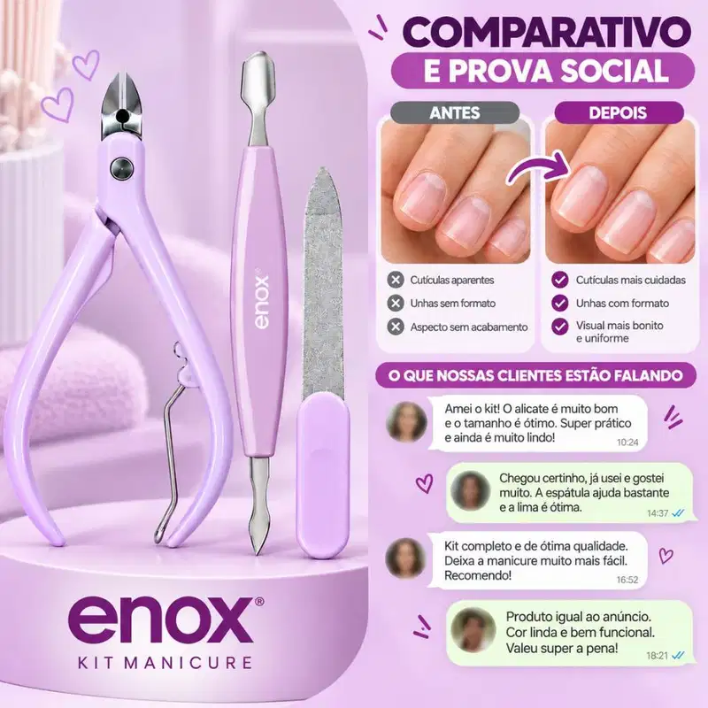 Conjunto De Manicure Enox Aço Inoxidável Alicate, Espátula e Lima Cód.: 2474