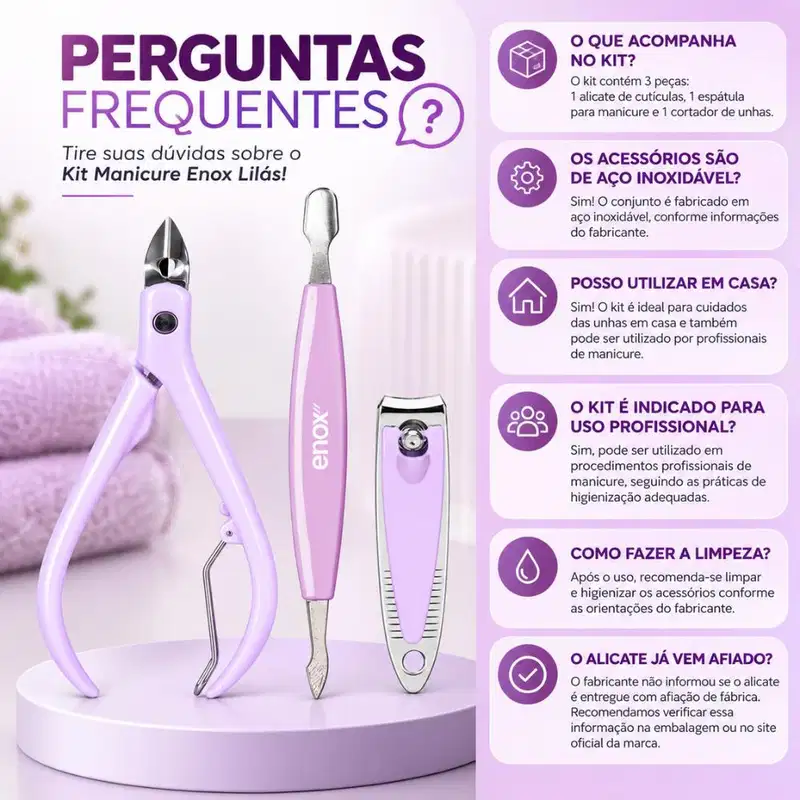 Conjunto De Manicure Enox Aço Inoxidável Alicate, Espátula e Cortador Cód.: 2475