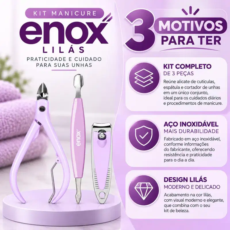 Conjunto De Manicure Enox Aço Inoxidável Alicate, Espátula e Cortador Cód.: 2475