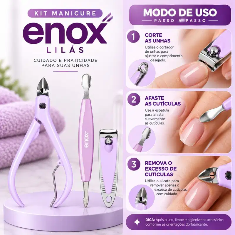 Conjunto De Manicure Enox Aço Inoxidável Alicate, Espátula e Cortador Cód.: 2475